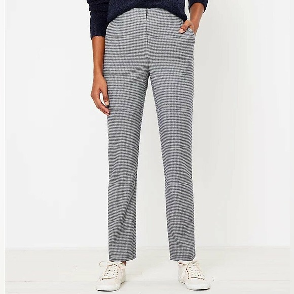 🆕 EUC LOFT High Waist Straight Leg Houndstooth grey and blue pants - Picture 1 of 14